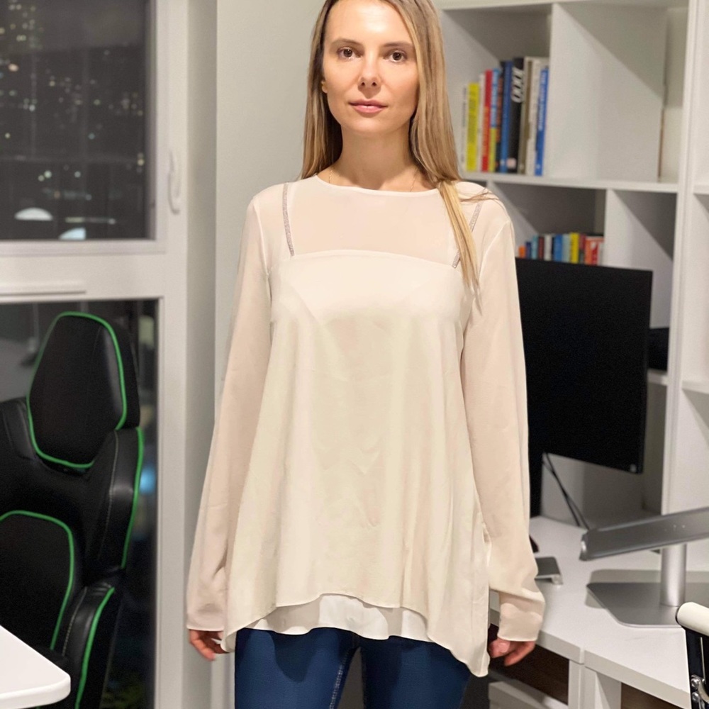 Brunello Cuccinelli monili-beaded silk blouse.